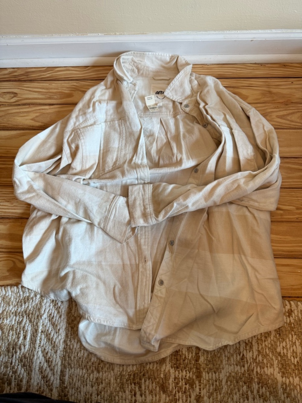 aerie Beige Button-Front Shirt Jacket